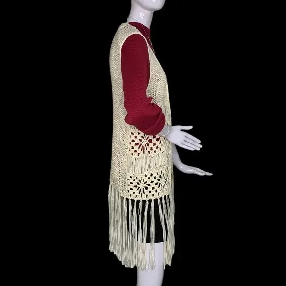 Forever 21 Crochet Open Cardigan Vest Size Small Beige - Picture 7 of 13